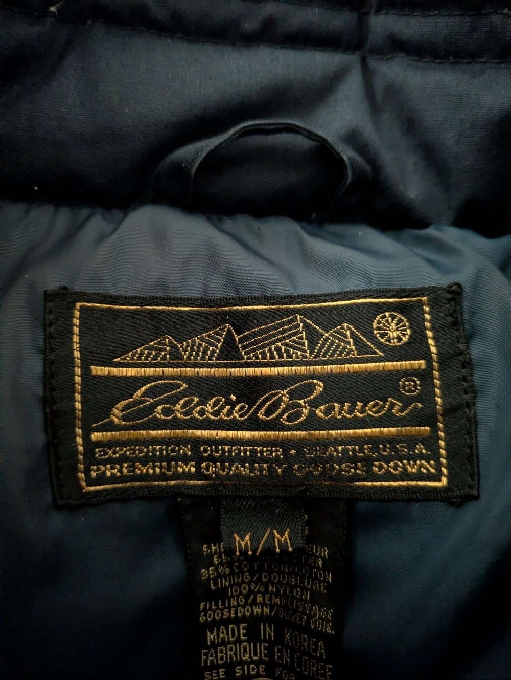 VTG Eddie Bauer Goose Down Navy Blue Men’s Puffer Jacket Size Medium *READ* - Picture 3 of 7